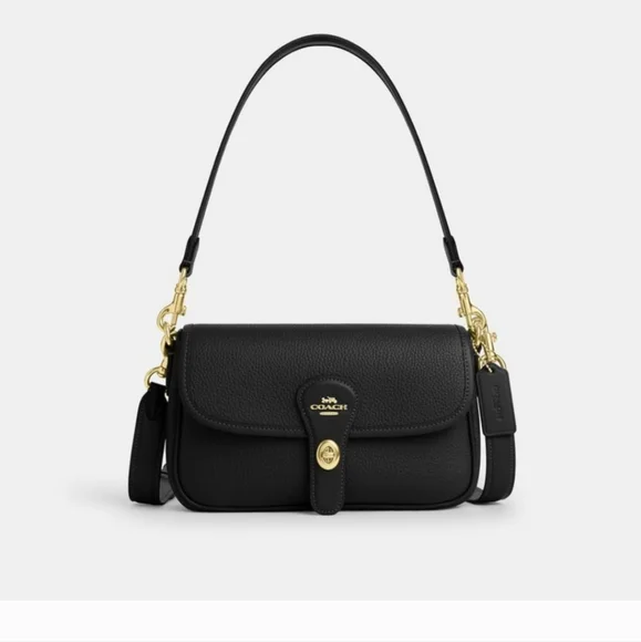 NEW! Style#CY683, Elegant Black Shoulder Bag, Coach Hadley SHB In Gold/Black